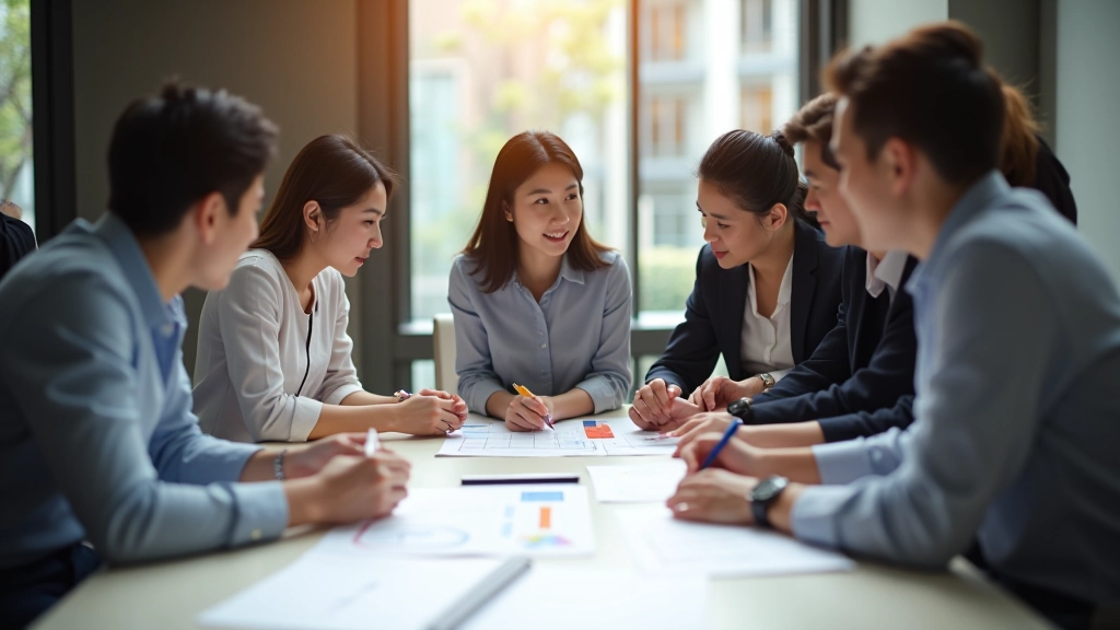 Team collaborating on goal planning with sticky notes and charts