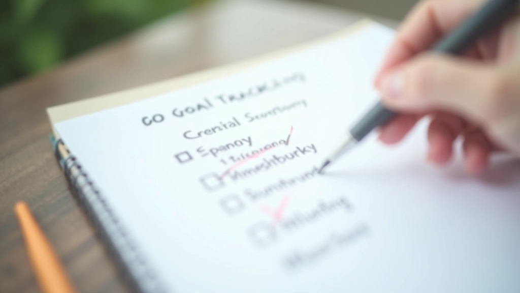Goal tracking checklist with checkmarks and progress marks, pen and highlighter on paper