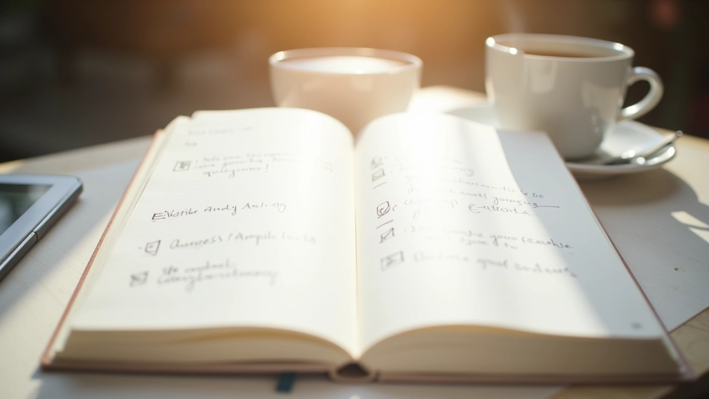 Open journal with progress notes and goal adjustments documented